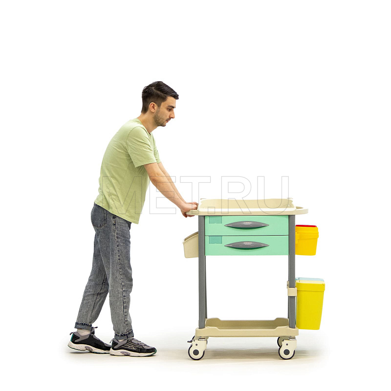 MET BLQ 008  Столик манипуляционный медицинский с двумя ящиками